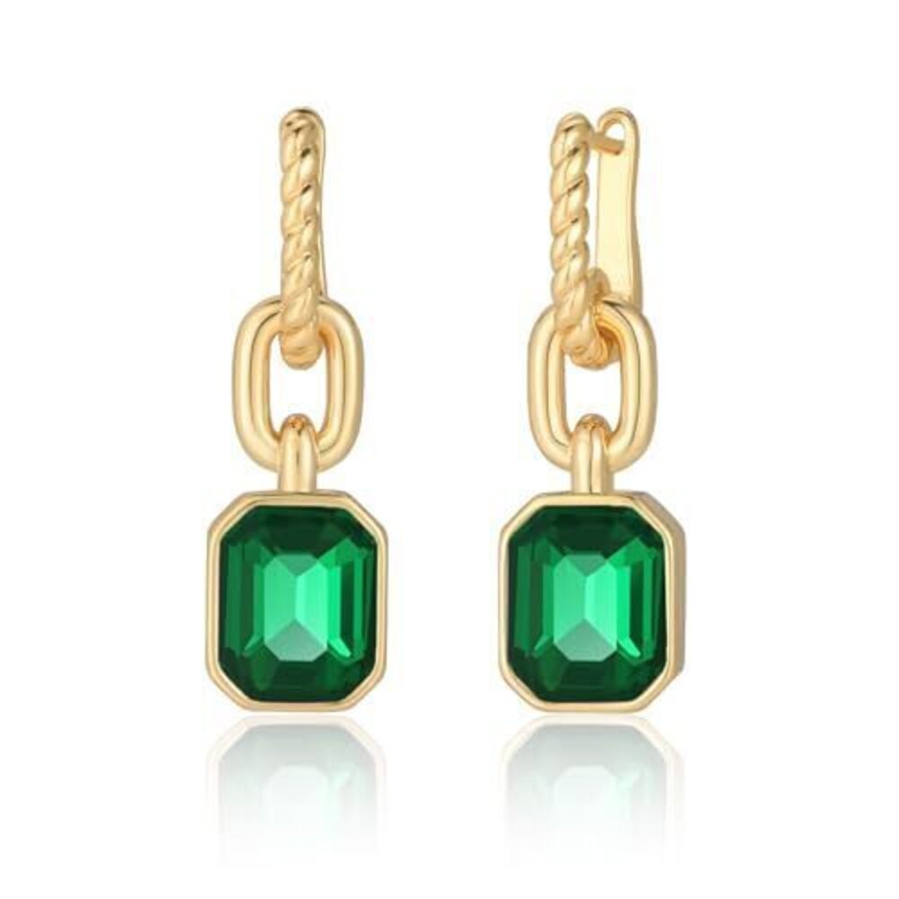 6362 Birthstone Crystal Dangle Drop Earrings, 18K Gold Plated Huggie Hoop